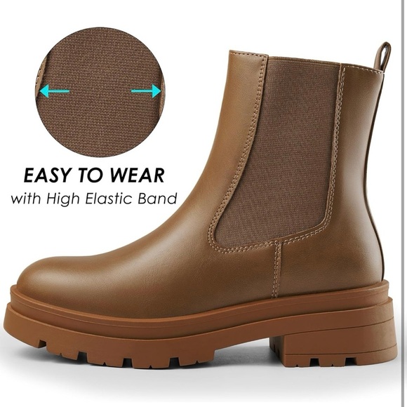 Womens Chelsea Boots Chunky Heel High Elastic Slip On Ankle Booties - Picture 2 of 6